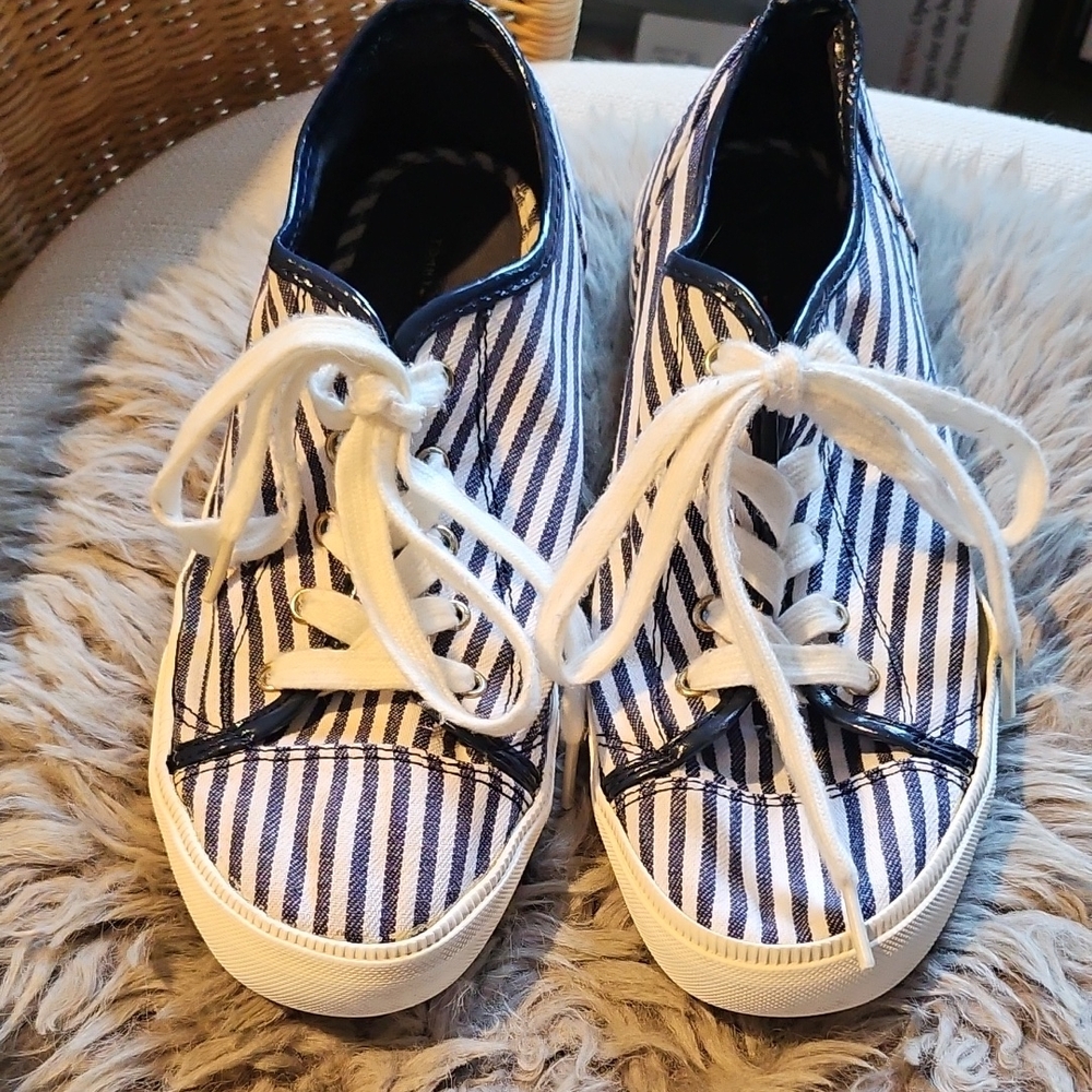 Tommy Hilfiger TWLIVID Summer Blue White Canvas Boat Shoes Lace Up 9M